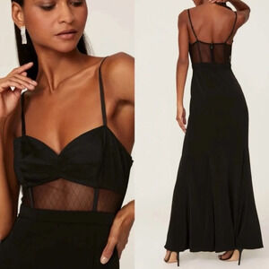 Fame & Partners Francesca Mesh Gown Maxi Dress in Black